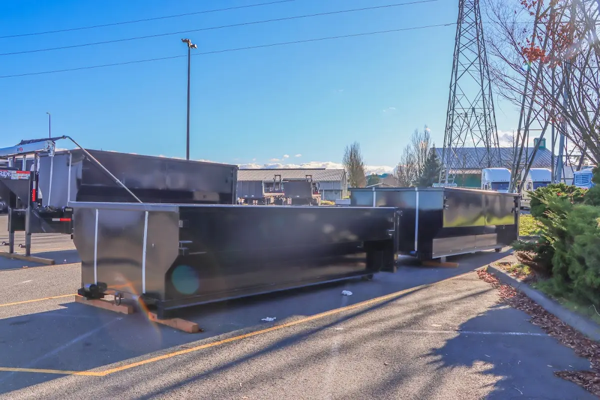 Roll-off dumpster ready for waste disposal at job site for Cleanout Dumpster Rental in Mount Rainier